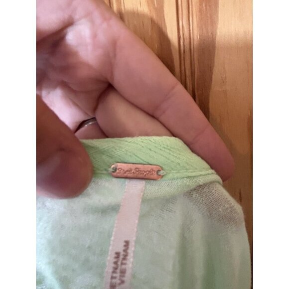 Free People Lite Lime Green Knit Small Short Sleeve Blouse Oversized Linen - Picture 6 of 8